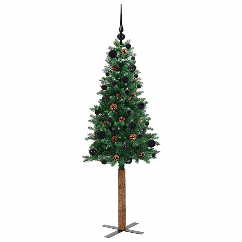 vidaXL Karcsú karácsonyfa 150 LED-del Zöld 150 cm PVC és tömör fenyőfa