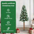 vidaXL Karcsú karácsonyfa 150 LED-del Zöld 150 cm PVC és tömör fenyőfa