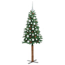 vidaXL Karcsú karácsonyfa 150 LED-del Zöld 150 cm PVC és tömör fenyőfa