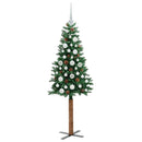 vidaXL Karcsú karácsonyfa 150 LED-del Zöld 150 cm PVC és tömör fenyőfa
