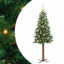 vidaXL Karcsú karácsonyfa 150 LED-del Zöld 150 cm PVC és tömör fenyőfa