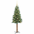 vidaXL Karcsú karácsonyfa 150 LED-del Zöld 150 cm PVC és tömör fenyőfa