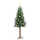 vidaXL Karcsú karácsonyfa 150 LED-del Zöld 150 cm PVC és tömör fenyőfa
