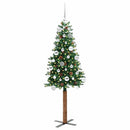 vidaXL Karcsú karácsonyfa 150 LED-del Zöld 150 cm PVC és tömör fenyőfa