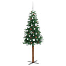 vidaXL Karcsú karácsonyfa 150 LED-del Zöld 150 cm PVC és tömör fenyőfa