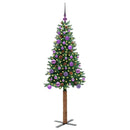 vidaXL Karcsú karácsonyfa 150 LED-del Zöld 150 cm PVC és tömör fenyőfa