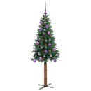 vidaXL Karcsú karácsonyfa 150 LED-del Zöld 150 cm PVC és tömör fenyőfa