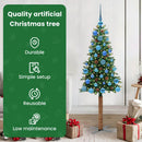 vidaXL Karcsú karácsonyfa 150 LED-del Zöld 150 cm PVC és tömör fenyőfa