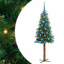 vidaXL Karcsú karácsonyfa 150 LED-del Zöld 150 cm PVC és tömör fenyőfa
