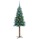 vidaXL Karcsú karácsonyfa 150 LED-del Zöld 150 cm PVC és tömör fenyőfa