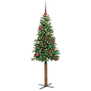 vidaXL Karcsú karácsonyfa 150 LED-del Zöld 150 cm PVC és tömör fenyőfa