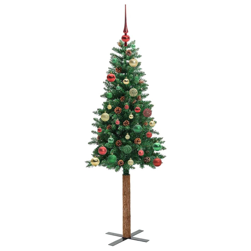 vidaXL Karcsú karácsonyfa 150 LED-del Zöld 150 cm PVC és tömör fenyőfa