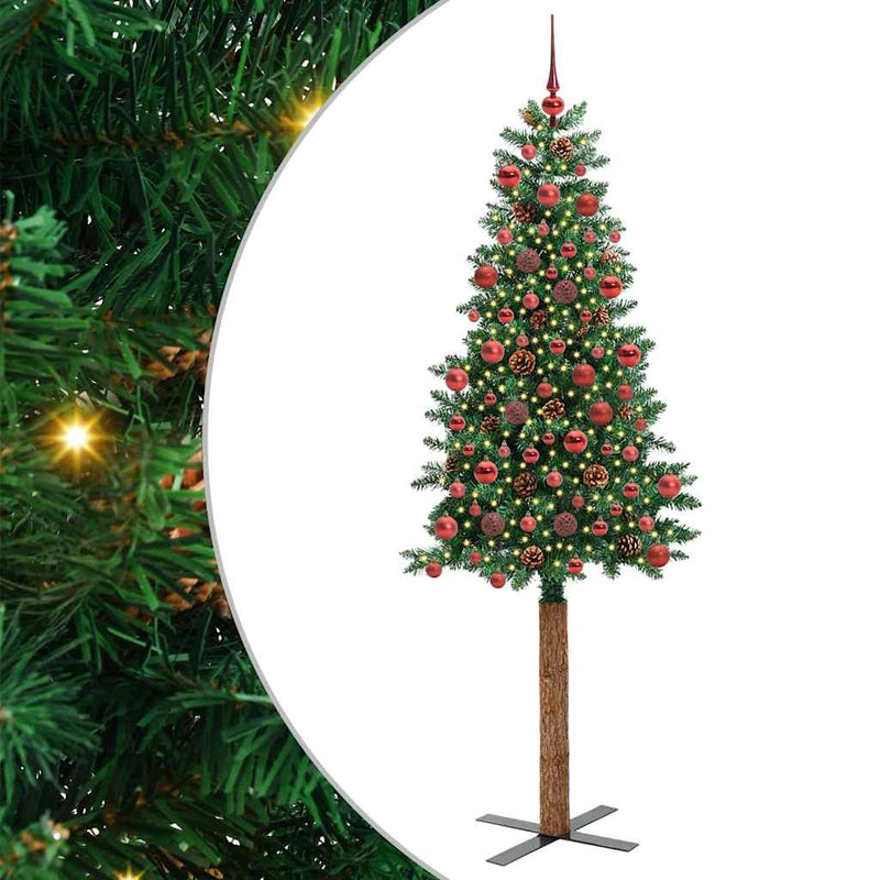 vidaXL Karcsú karácsonyfa 300 LED-del Zöld 180 cm PVC és tömör fenyőfa