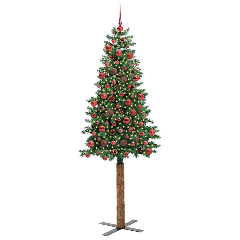 vidaXL Karcsú karácsonyfa 300 LED-del Zöld 180 cm PVC és tömör fenyőfa