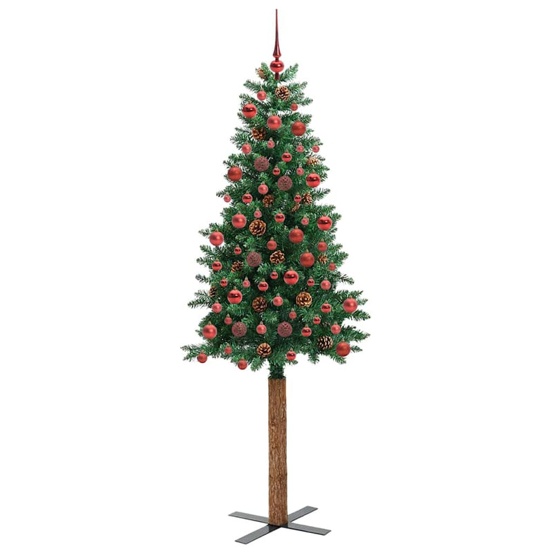 vidaXL Karcsú karácsonyfa 300 LED-del Zöld 180 cm PVC és tömör fenyőfa