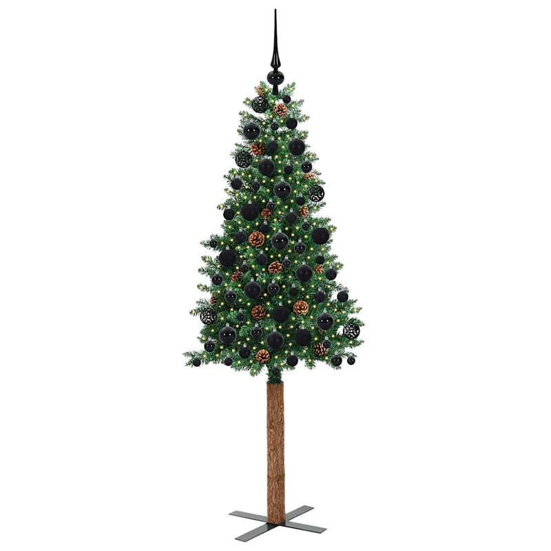 vidaXL Karcsú karácsonyfa 300 LED-del Zöld 180 cm PVC és tömör fenyőfa