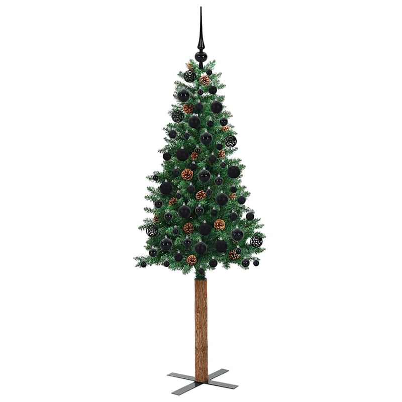 vidaXL Karcsú karácsonyfa 300 LED-del Zöld 180 cm PVC és tömör fenyőfa