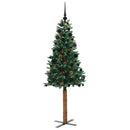 vidaXL Karcsú karácsonyfa 300 LED-del Zöld 180 cm PVC és tömör fenyőfa