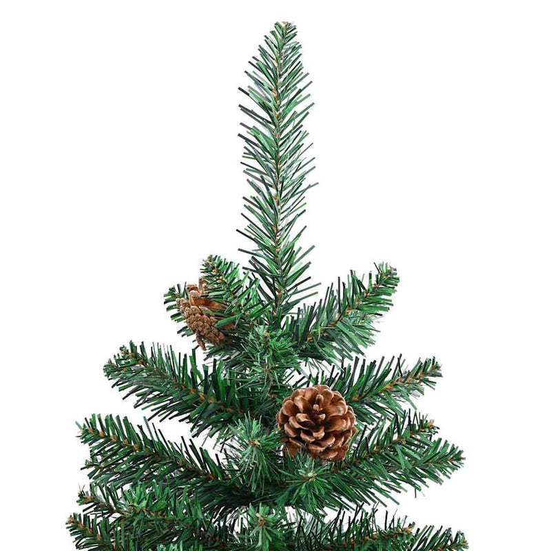 vidaXL Karcsú karácsonyfa 300 LED-del Zöld 180 cm PVC és tömör fenyőfa