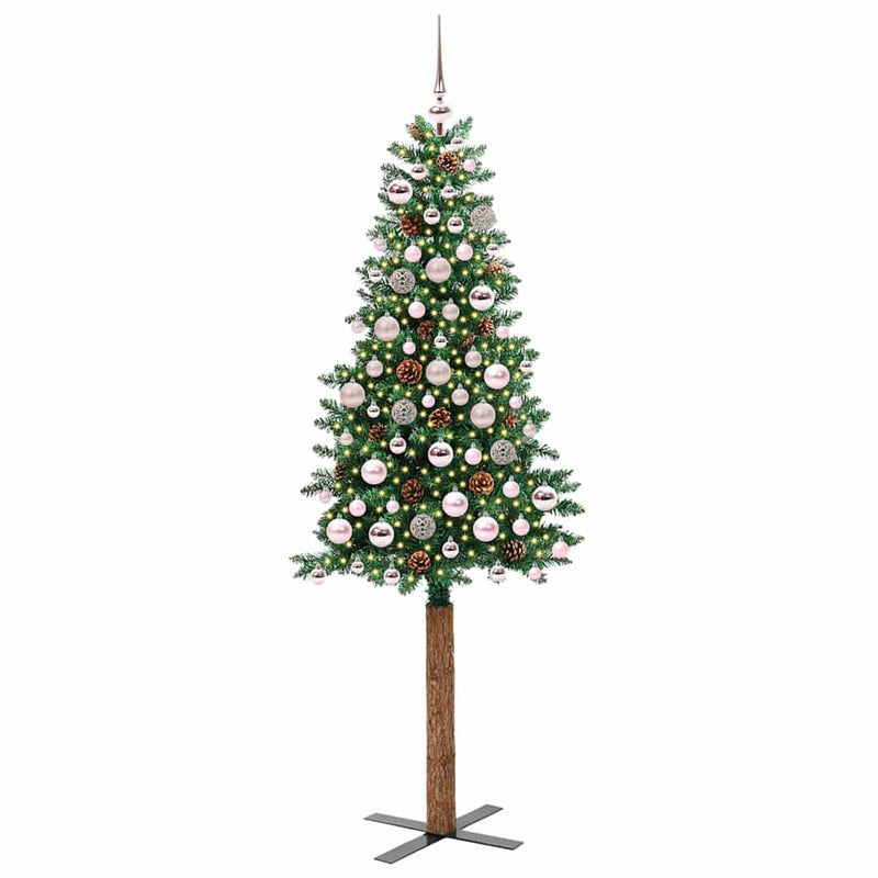 vidaXL Karcsú karácsonyfa 300 LED-del Zöld 180 cm PVC és tömör fenyőfa