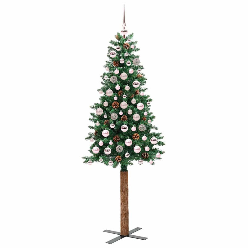 vidaXL Karcsú karácsonyfa 300 LED-del Zöld 180 cm PVC és tömör fenyőfa