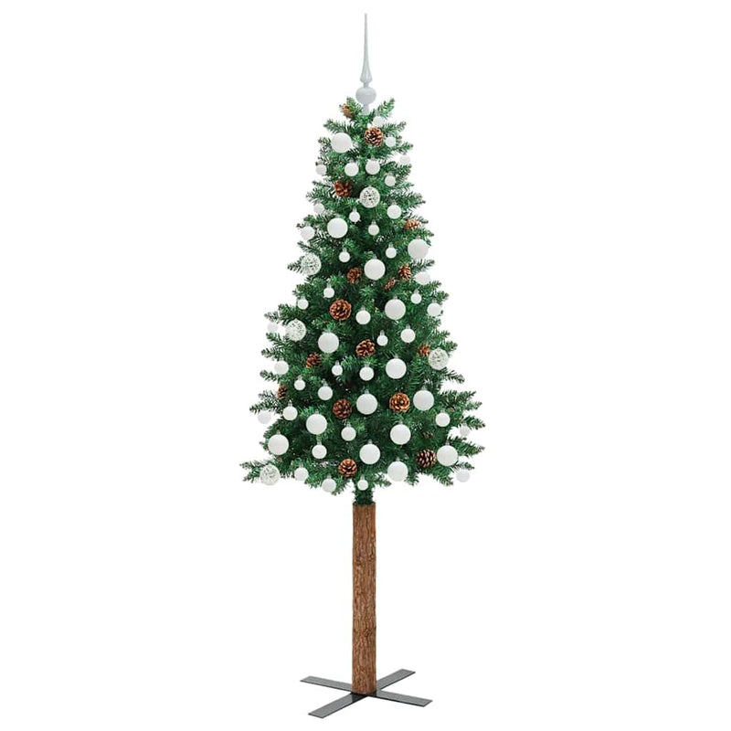 vidaXL Karcsú karácsonyfa 300 LED-del Zöld 180 cm PVC és tömör fenyőfa