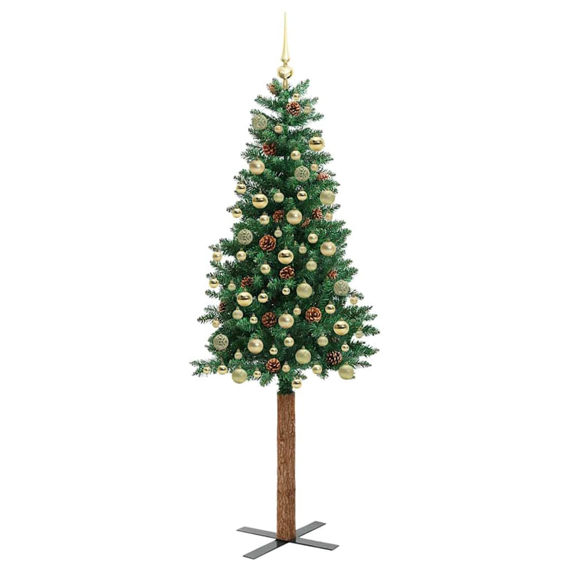 vidaXL Karcsú karácsonyfa 300 LED-del Zöld 180 cm PVC és tömör fenyőfa