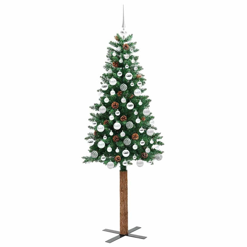 vidaXL Karcsú karácsonyfa 300 LED-del Zöld 180 cm PVC és tömör fenyőfa