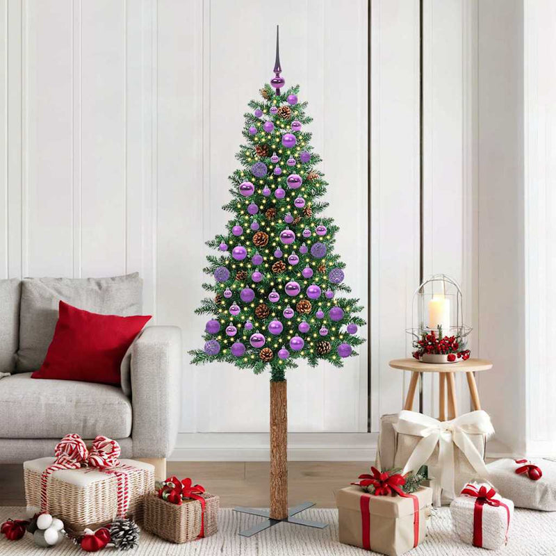vidaXL Karcsú karácsonyfa 300 LED-del Zöld 180 cm PVC és tömör fenyőfa