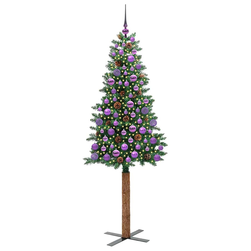 vidaXL Karcsú karácsonyfa 300 LED-del Zöld 180 cm PVC és tömör fenyőfa