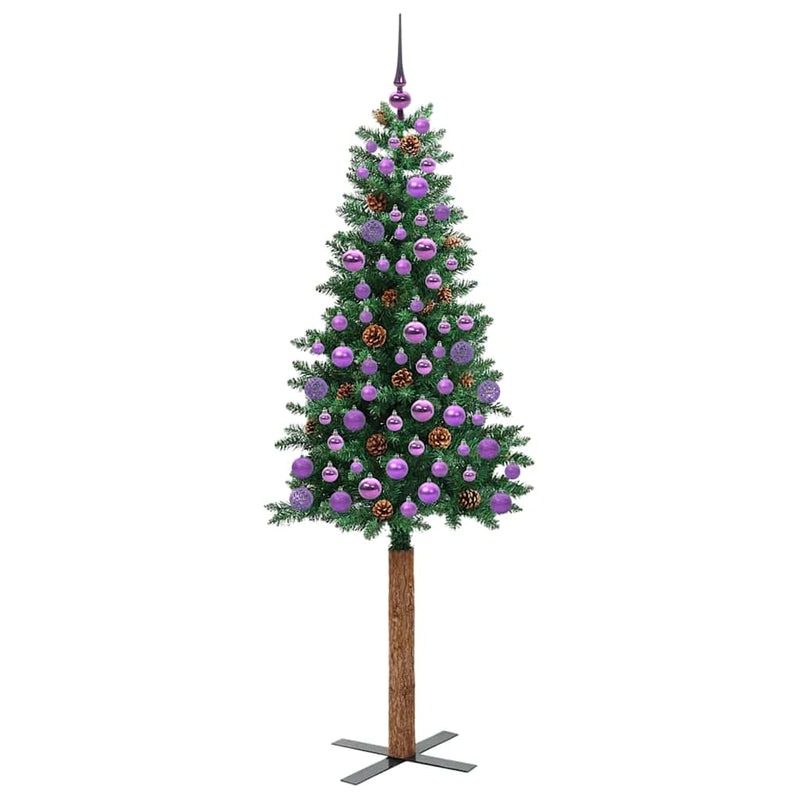 vidaXL Karcsú karácsonyfa 300 LED-del Zöld 180 cm PVC és tömör fenyőfa