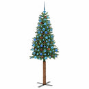 vidaXL Karcsú karácsonyfa 300 LED-del Zöld 180 cm PVC és tömör fenyőfa