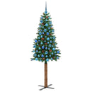 vidaXL Karcsú karácsonyfa 300 LED-del Zöld 180 cm PVC és tömör fenyőfa