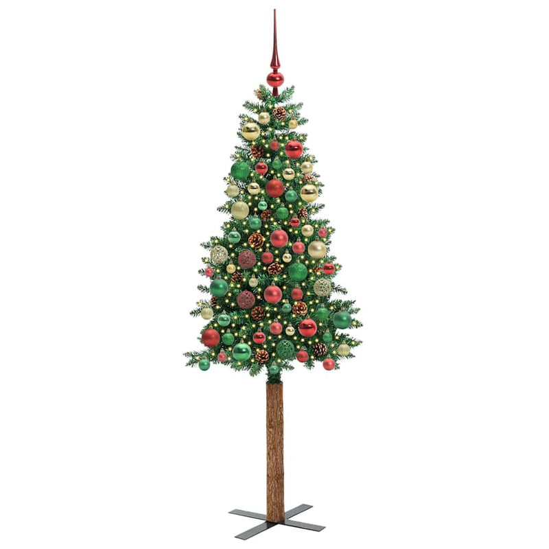 vidaXL Karcsú karácsonyfa 300 LED-del Zöld 180 cm PVC és tömör fenyőfa