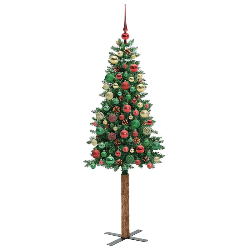 vidaXL Karcsú karácsonyfa 300 LED-del Zöld 180 cm PVC és tömör fenyőfa