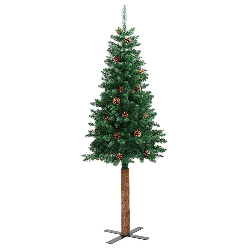 vidaXL Karcsú karácsonyfa 300 LED-del Zöld 180 cm PVC és tömör fenyőfa