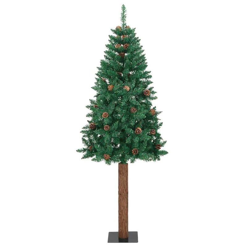 vidaXL Karcsú karácsonyfa 300 LED-del Zöld 210 cm PVC és tömör fenyőfa