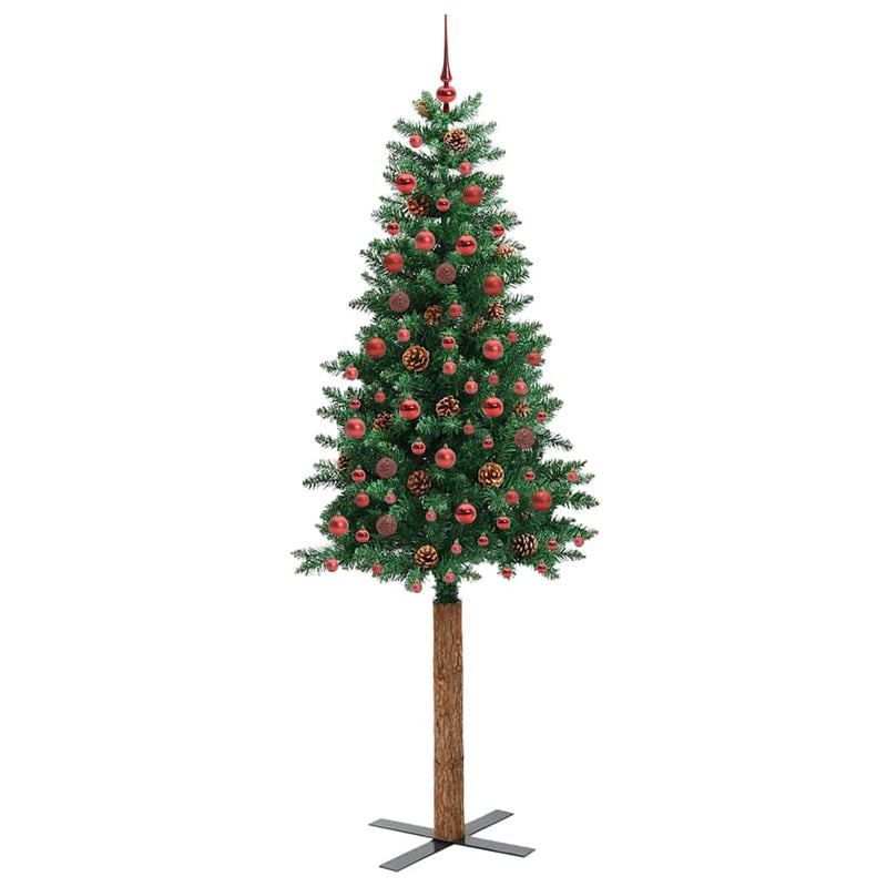 vidaXL Karcsú karácsonyfa 300 LED-del Zöld 210 cm PVC és tömör fenyőfa