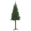 vidaXL Karcsú karácsonyfa 300 LED-del Zöld 210 cm PVC és tömör fenyőfa