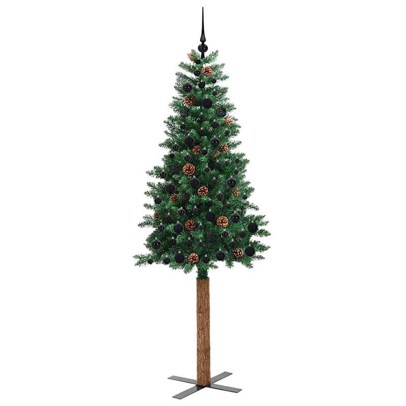 vidaXL Karcsú karácsonyfa 300 LED-del Zöld 210 cm PVC és tömör fenyőfa