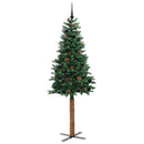 vidaXL Karcsú karácsonyfa 300 LED-del Zöld 210 cm PVC és tömör fenyőfa