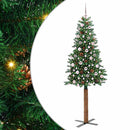 vidaXL Karcsú karácsonyfa 300 LED-del Zöld 210 cm PVC és tömör fenyőfa