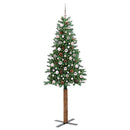 vidaXL Karcsú karácsonyfa 300 LED-del Zöld 210 cm PVC és tömör fenyőfa