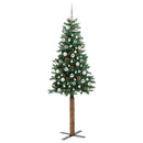 vidaXL Karcsú karácsonyfa 300 LED-del Zöld 210 cm PVC és tömör fenyőfa