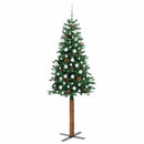 vidaXL Karcsú karácsonyfa 300 LED-del Zöld 210 cm PVC és tömör fenyőfa