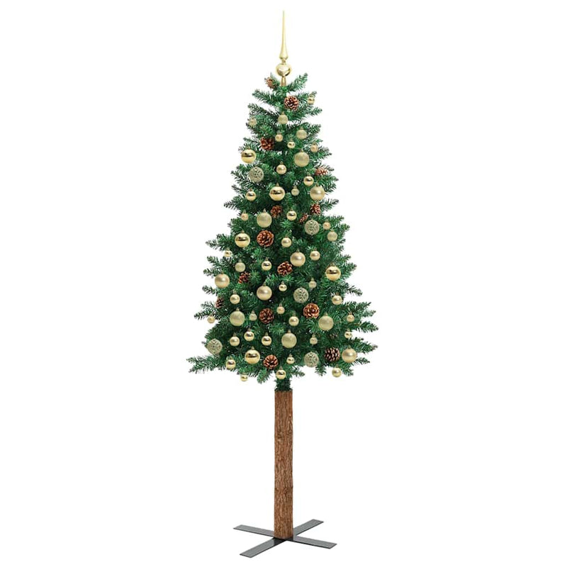 vidaXL Karcsú karácsonyfa 300 LED-del Zöld 210 cm PVC és tömör fenyőfa