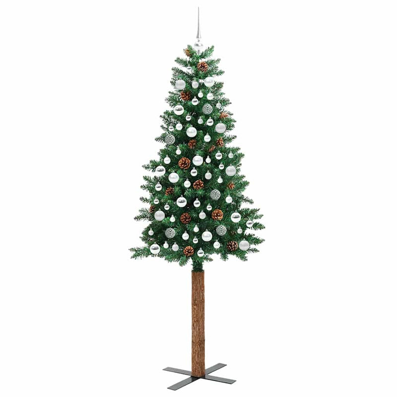 vidaXL Karcsú karácsonyfa 300 LED-del Zöld 210 cm PVC és tömör fenyőfa