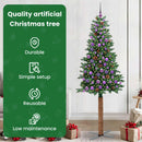 vidaXL Karcsú karácsonyfa 300 LED-del Zöld 210 cm PVC és tömör fenyőfa