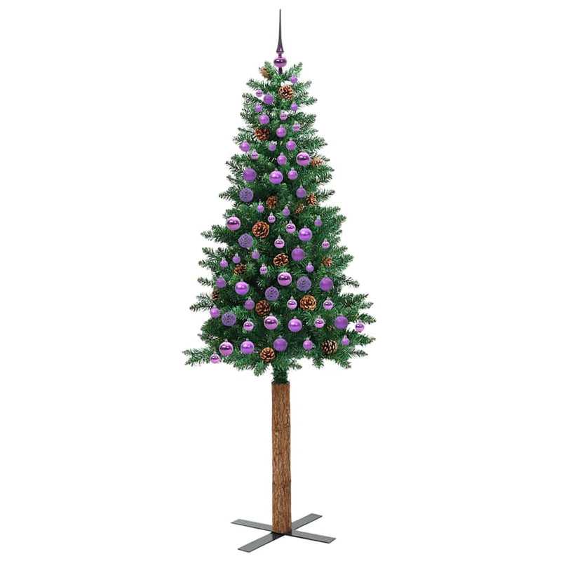 vidaXL Karcsú karácsonyfa 300 LED-del Zöld 210 cm PVC és tömör fenyőfa
