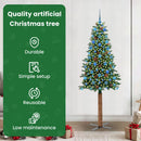 vidaXL Karcsú karácsonyfa 300 LED-del Zöld 210 cm PVC és tömör fenyőfa